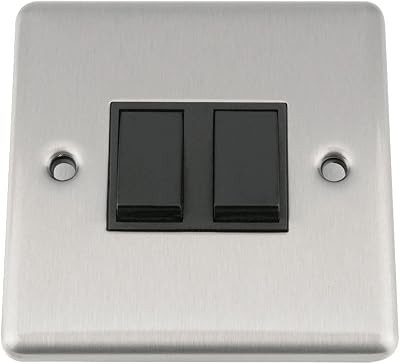 A5 Products Double 2 Gang Satin Brushed Chrome Light Switch Black Insert 10A 2