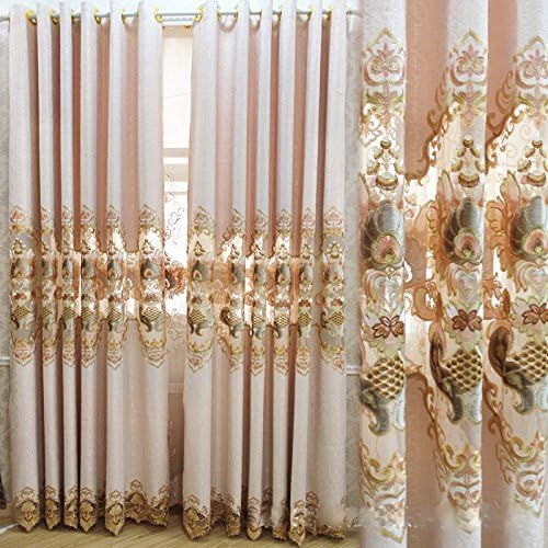 Airdodo European Style Decorative Embroidered Grommet Top 56โw X 95โl Embroidered Center Logo Curtain (One Panel)