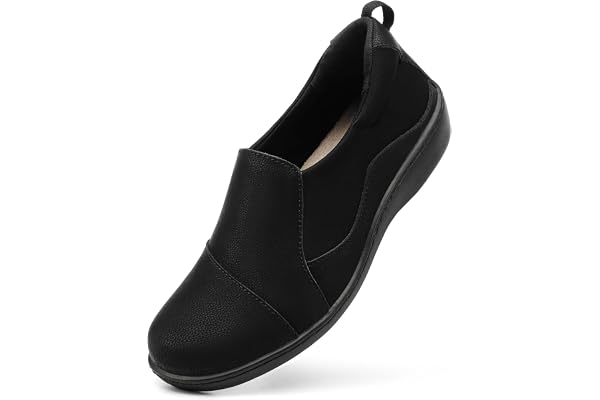 Hueneph Women's Comfort Leather Loafers Cute Casual Slip On Lightweight Walking Flats Everyday Work Shoes