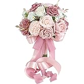 S_SSOY Wedding Bouquet Bride,Bride Bridal Bouquet Bridesmaid Artificial Flowers for Ceremony Anniversary Party Bridal Shower Decoration Wedding Bouquets (Bean Paste Pink)