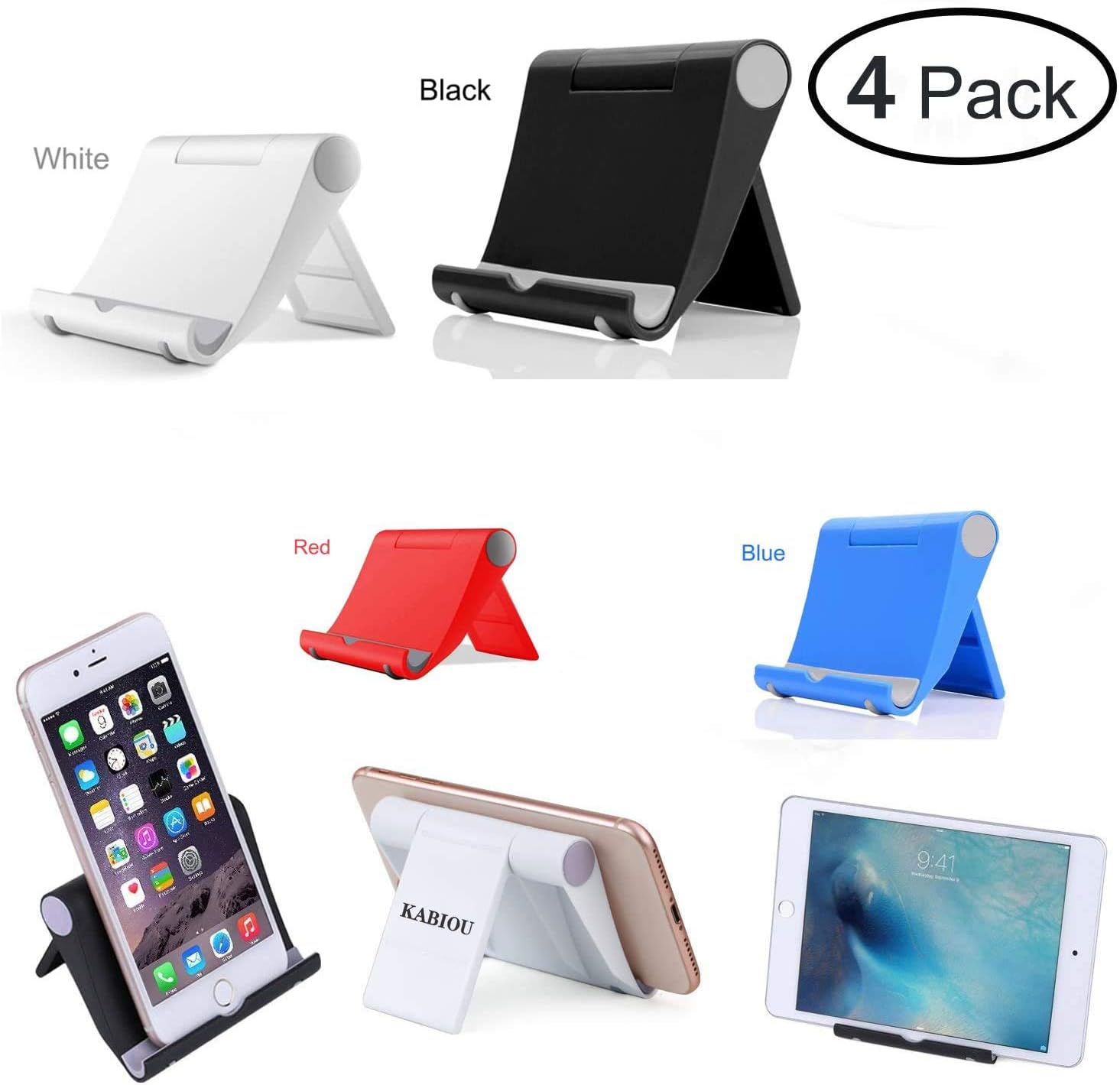 KABIOU 4 Pack Cell Phone Stand Adjustable Holder for Desk,Tablet Stand Universal Smartphones for Holder Tablets(4-11"),Compatible with iPhone11/11Pro Max/X/XS/XR/7/8Plus,Galaxy S8/S7Note8,iPad,Mini: Home Audio & Theater