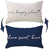 ULOVE LOVE YOURSELF Our Happy Place Reversible Throw Pillow Covers Home Sweet Home Double Sided Cushion Covers Rustic Farmhouse Decor Pillowcases for Sofa/Couch/Porch (Blue)