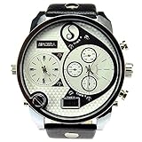 SINCEDA Analog Oversize Sport Military Fashion Multi Time Zone Men's Leather Wrist Watch