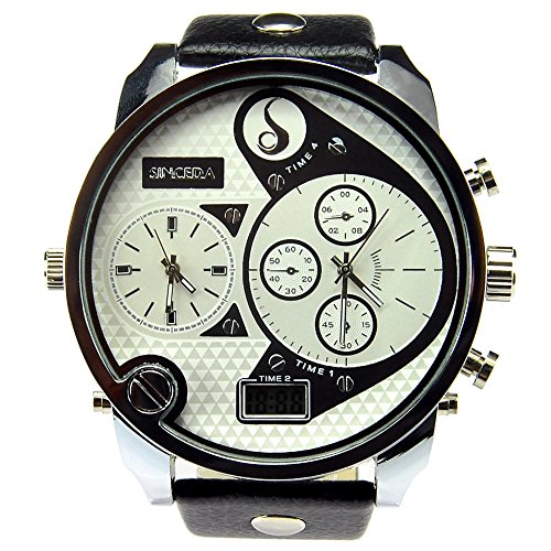 SINCEDA Analog Oversize Sport Military Fashion Multi Time Zone Men's Leather Wrist Watch