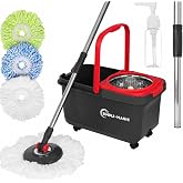 Simpli-Magic 360&deg; Spin Mop and Bucket with Wringer &ndash; 3 High-Absorbent Microfiber Washable Heads, Soap Dispenser &ndash; Spinning Mop and Bucket Set for All Types Floor Cleaning