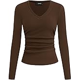 CIDER Long Sleeve Tops for Women Thermal Shirts V Neck Ruched Basic Fall Top Slim Fitted Casual Tee Shirt
