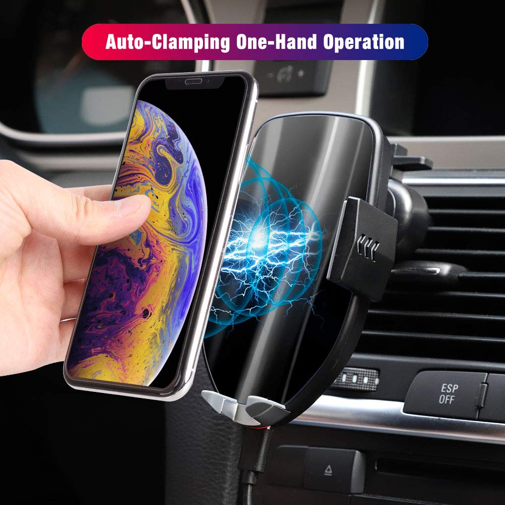 slopehill Wireless Car Charger, Auto-Clamping 10W Qi Fast Wireless Charging Dashboard Car Phone Holder with 360° Air Vent Holder,Compatible with Samsung, 7.5W for iPhone (Style C)