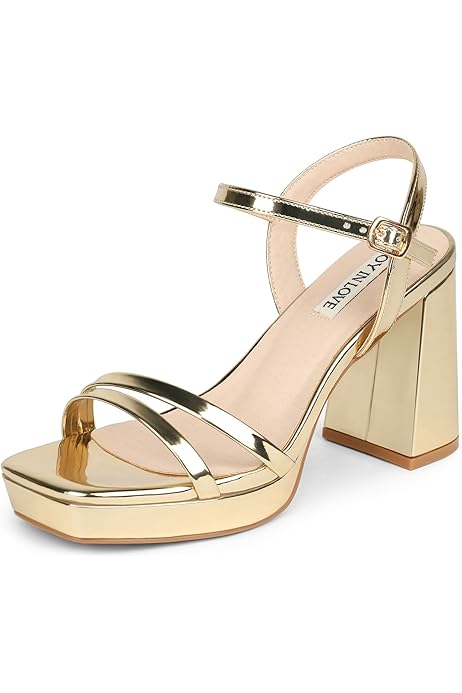 white and gold platform heels