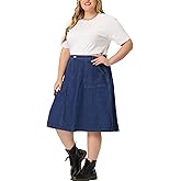 Agnes Orinda Plus Size Denim Skirt for Women 2025 Summer Casual A Line Pockets Midi Jean Skirts