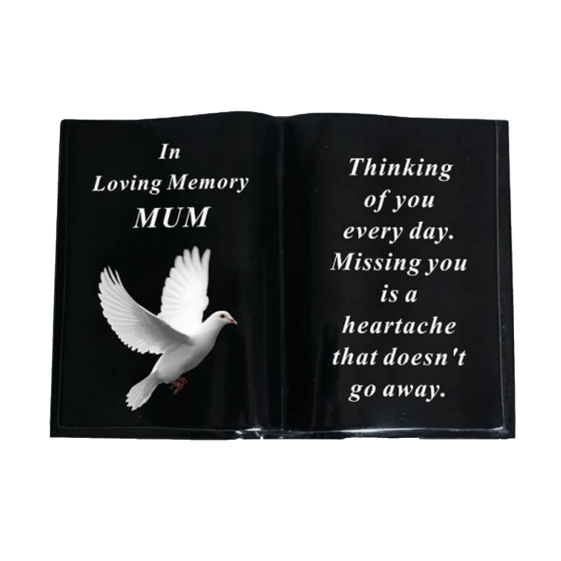 Widdle Gifts Ltd Graveside Memorial Open Book Ornament - Black with Dove - Mum 9061