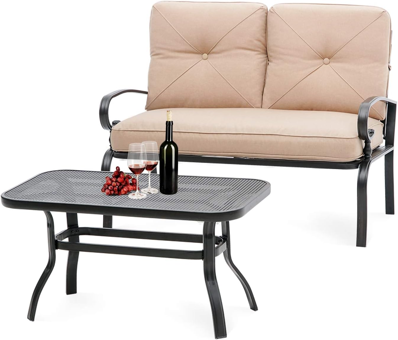 Oakmont Outdoor 2 Pcs Patio Loveseat Bench with Coffee