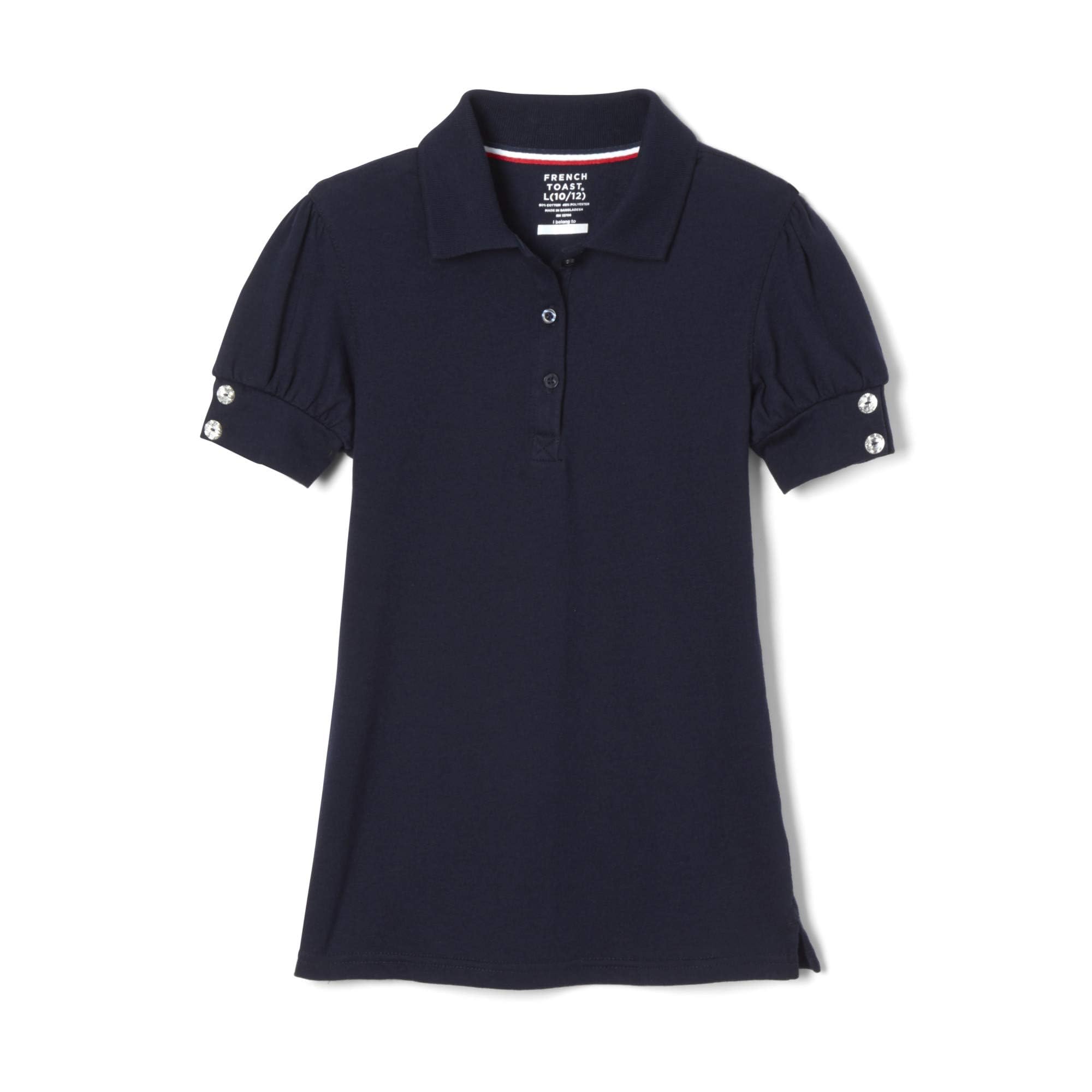 Photo 1 of French Toast girls Puff Sleeve Double Button Polo, Navy, Small/6/6x