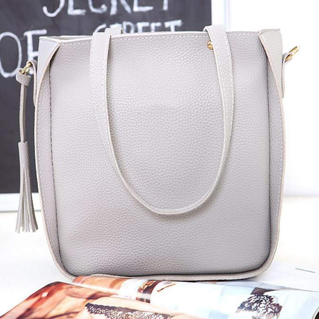 mekolen 4 pièces Femmes Sac à Franges Portefeuille de sac à Bandoulière à Grande Capacité Sacs Portés Main, Gris clair