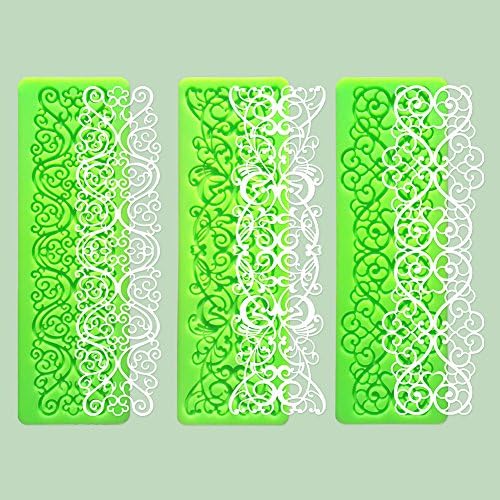 Fanhesheng Set of 3, Little Flowers Embossing Cake Lace Fondant Mold, Rattan Shaped Sugar Veil Cupcake Mat Silicone Molds for Cake Decorating or Arts, Crafts