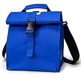 SUNNY BIRD Insulated Lunch Bag Rolltop Lunch Box Tote Lunchbox Bag for Women, Men, Adults and Kids (Blue)