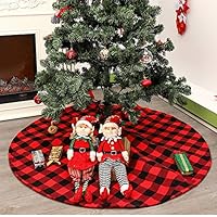 color mogu Buffalo Plaid Christmas Tree Skirt，Red and Black Checks Tree Skirts for Holiday Party Mat Xmas Ornaments - 48 inch