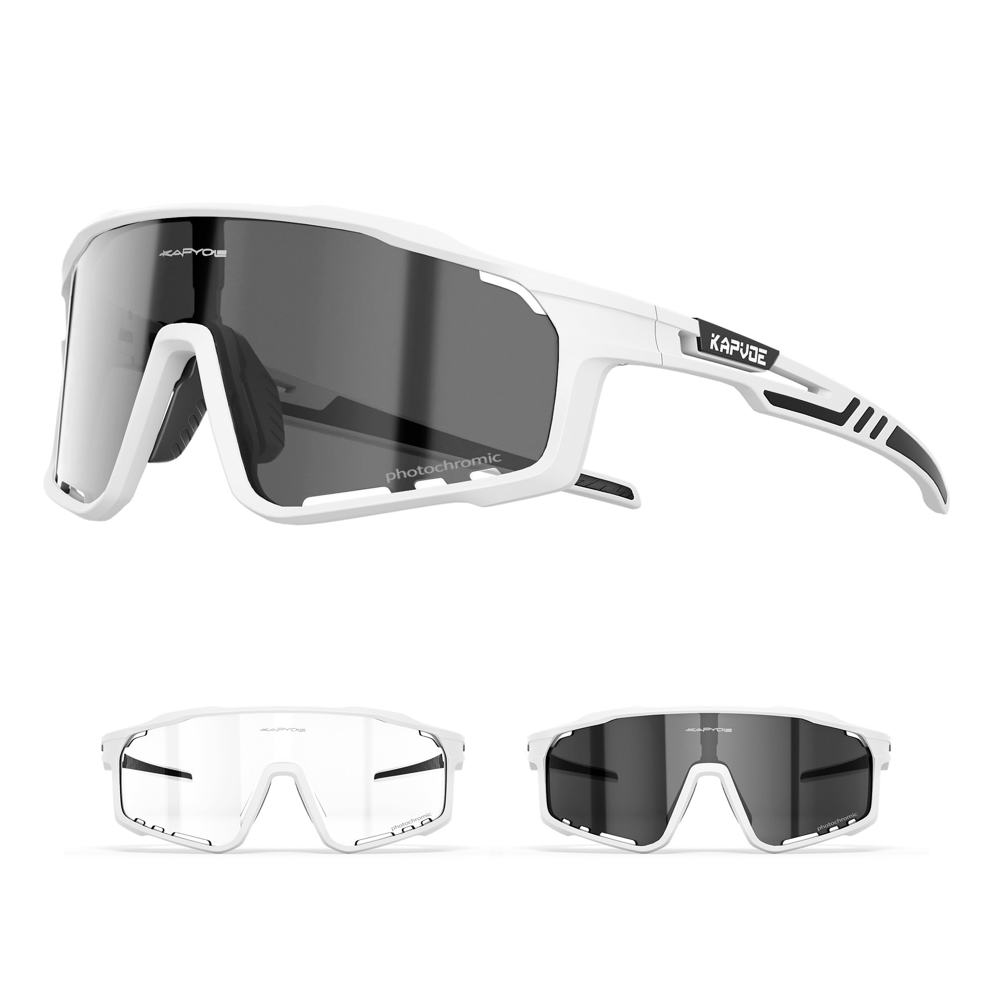 KAPVOE Photochromic Sunglasses Cycling Glasses Men Women Mountain Bike MTB Bicycle Clear White 06