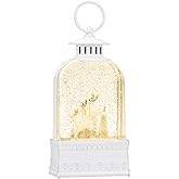 Christmas Snow Globes Reindeer Decor, Musical Snow Globe Christmas Decoration, 6H Timer Light Up Reindeer Glitter Globe Lantern, Battery/USB Powered Winter White Snow Globe for Christmas Decor