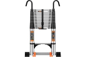 Telescoping Ladder,13.5FT Aluminum Multi-Purpose Collapsible Ladder with Stabilizers and Hooks,Jiashche Portable Extension Ladder for RV or Outdoor Work Silver,330lb Max Capacity