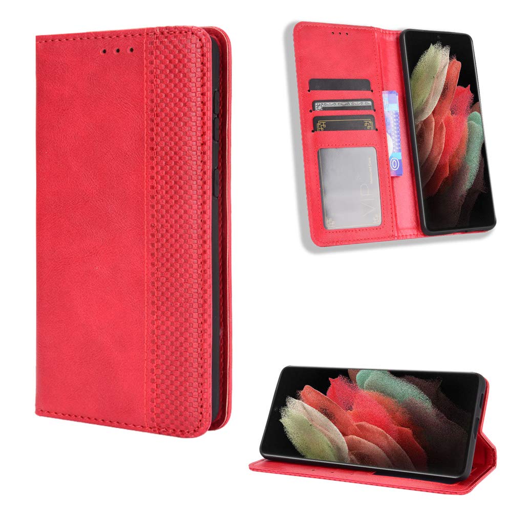 Wallet Case for Motorola Moto E32s/Moto E32 Case, Flip Case for Motorola Moto E32s/Moto E32 Retro Style Wallet Magnetic Cover, Case Wallet PU Leather Phone Cover for Motorola Moto E32s/Moto E32, Red