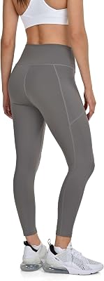 Leggings 7/8 Taille Haute pour Femmes – Leggings Ultra Doux avec Contrôle du Ventre et 2 Poches Latérales Ouvertes pour la Course, la Gym et Le Yoga -Charcoal/Grey, M