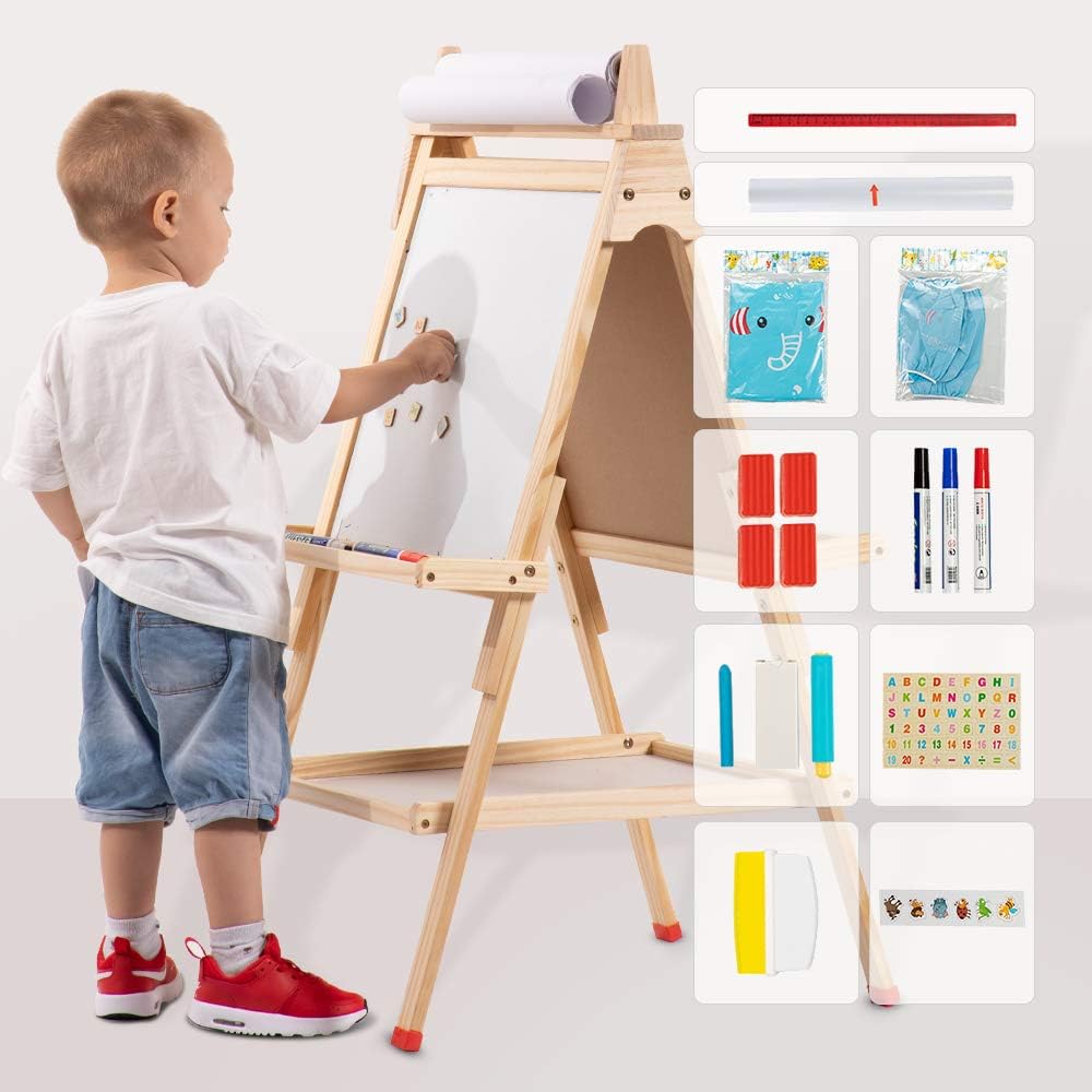 USELUCK Kids Easel with Paper Roll DoubleSided Drawing Adjustable