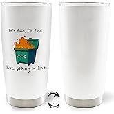 MOTERMATE I'm Fine Everything's Fine Funny 20oz Travel Coffee Mug Tumbler, Dumpster Fire Inspirational Sarcastic Gifts, Dumpster Fire Water Stainless Steel Tumbler with Lid and Straw Drinkware