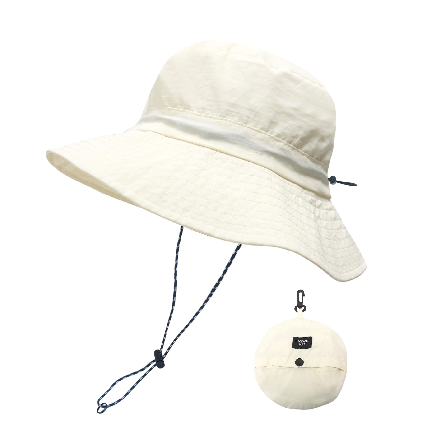Photo 1 of PFFY Quick Dry Waterproof Packable Bucket Hat for Women Men Outdoor Sun Hats with Detachable Chin Strap Beige