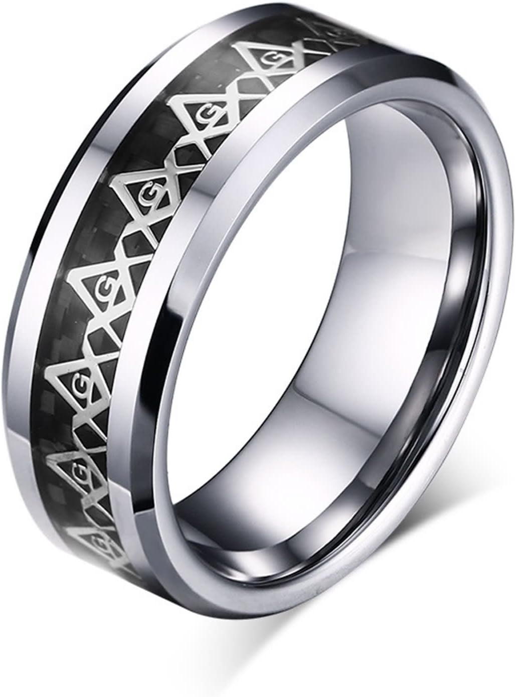AnazoZ Tungsten Fashion Rings for Men Masonic 8MM Wedding Band Anniversary