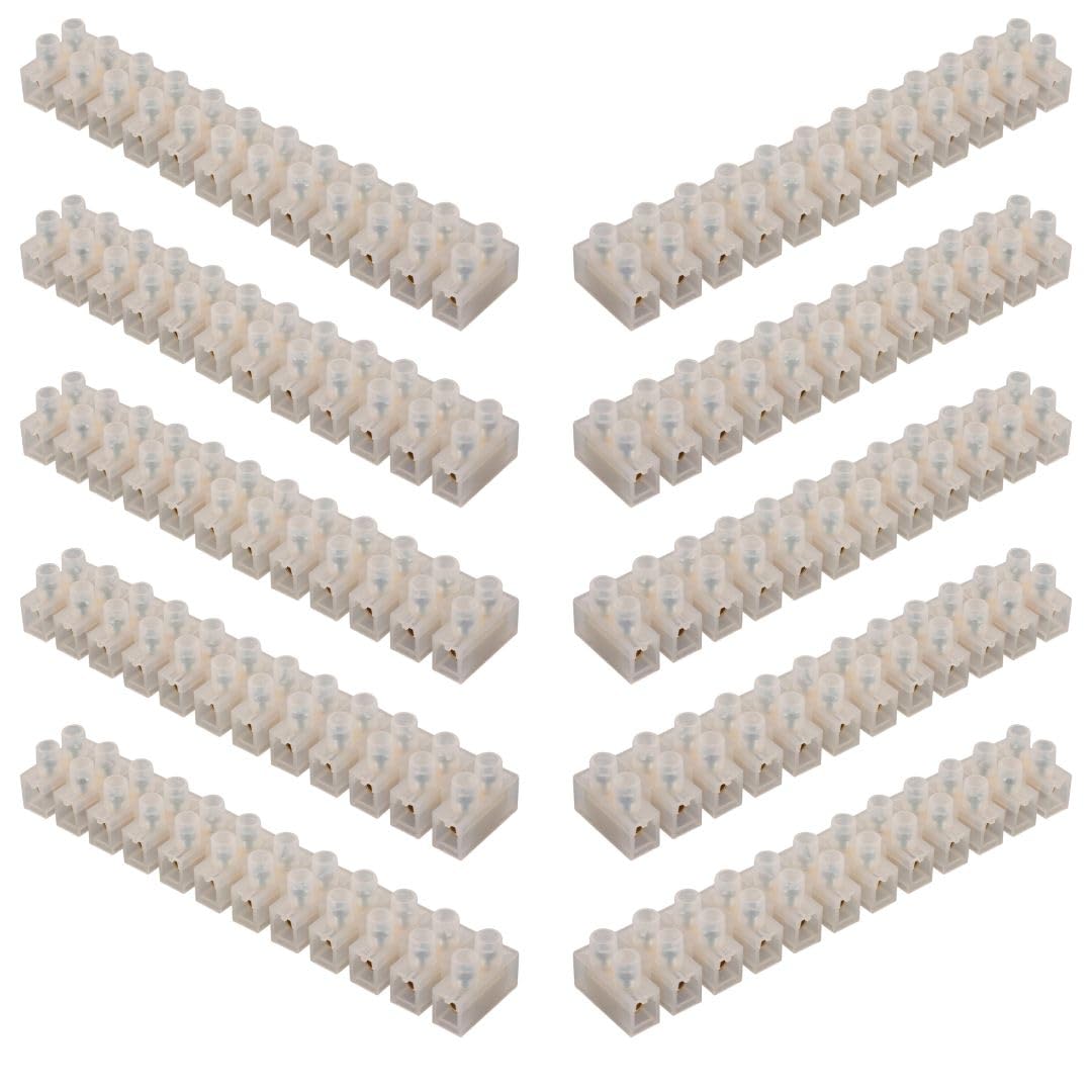 GTSE 10 Pack of 12 Way 10 Amp Electrical Connector Block, 129mm Length, White Terminal Block Electrical Connector Strips — image 1