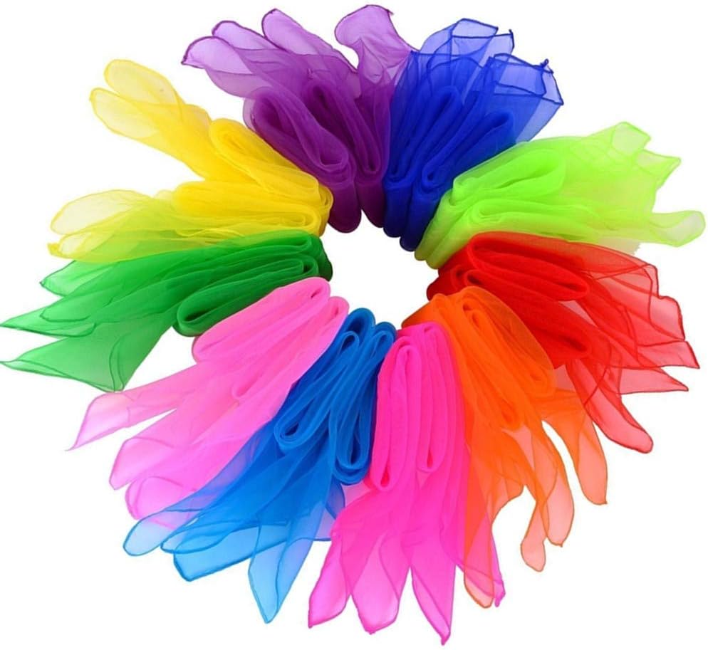 Dance Scarf, Dance Scarves 20 pieces Multicolor Square Juggling Scarves for Kindergarten Child Show Belly Dance 10 colors 24inch