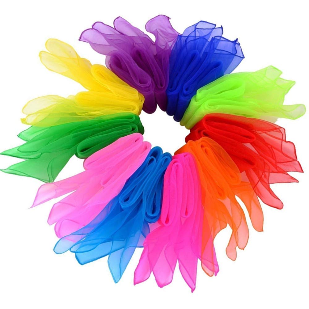 Dance Scarf, Dance Scarves 20 pieces Multicolor Square Juggling Scarves for Kindergarten Child Show Belly Dance 10 colors 24inch