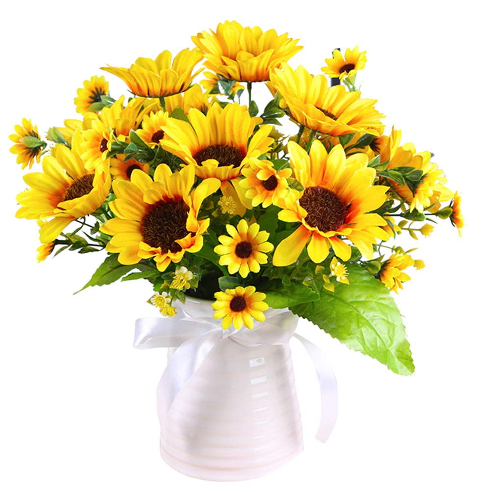 nuoshen 2 Packs Sunflower Artificial Flowers,Silk Bouquet Yellow Plastic Flowers Fake Sunflowers for DIY Craft Wedding Home Decoration