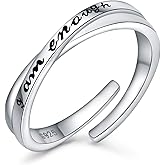 URMWMOO 925 Sterling Silver I Am Enough Ring Adjustable Inspirational Rings Jewelry Gift for Women Girlfriend Size 6-9