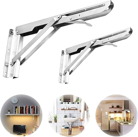 Amazon Co Jp 2pcs折りたたみ式ステンレススチールラックトライアングルブラケットブラケットウォールシェルフパーティションテーブルkタイプ 可動ブラケット ホーム キッチン