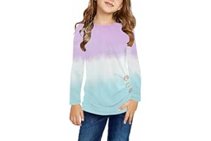 Ecokauer Girls Casual Tunic Tops Knot Front Long Sleeve Loose Soft Blouse T-Shirt Size 4-13