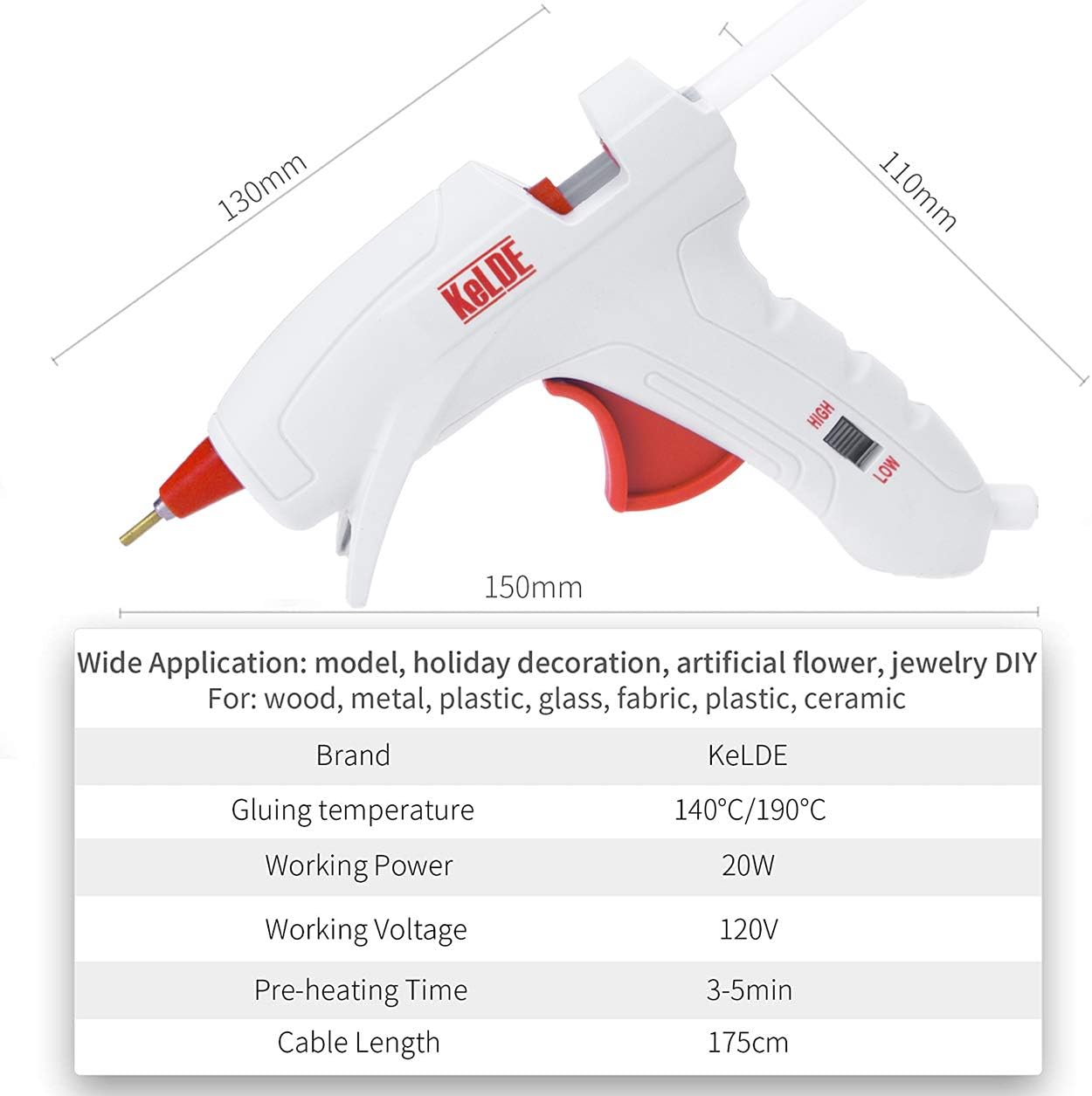Dual Temp Hot Glue Gun with 30pcs Glue Sticks, KeLDE Long Fine Tip Mini Adjustable Melting Glue Gun Kit for DIY Precision Projects, 20 Watts: Home Improvement