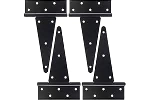 BOODVON 10 Inch T-Strap Gate Hinges, Shed Barn Door Hinges Heavy Duty, Black Tee Hinges for Wooden Fences, Yard Gate, Wrought Hardware Iron Rustproof (4Pack/Set)