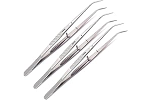AAProTools Curved Serrated Tweezers with Lock, Stainless Steel, 6" Length, 1-5/8" Tip Length (3 Pack)