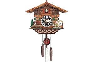 JOONIEHOUSE Traditional Black Forest Cuckoo Clock Wood Wall Clock - Natural Bird Voice Or Cuckoo Call, Coo Coo Clock for Wall Art Home Living Room Kitchen Office Decoration (Reindeer) (Chalet)