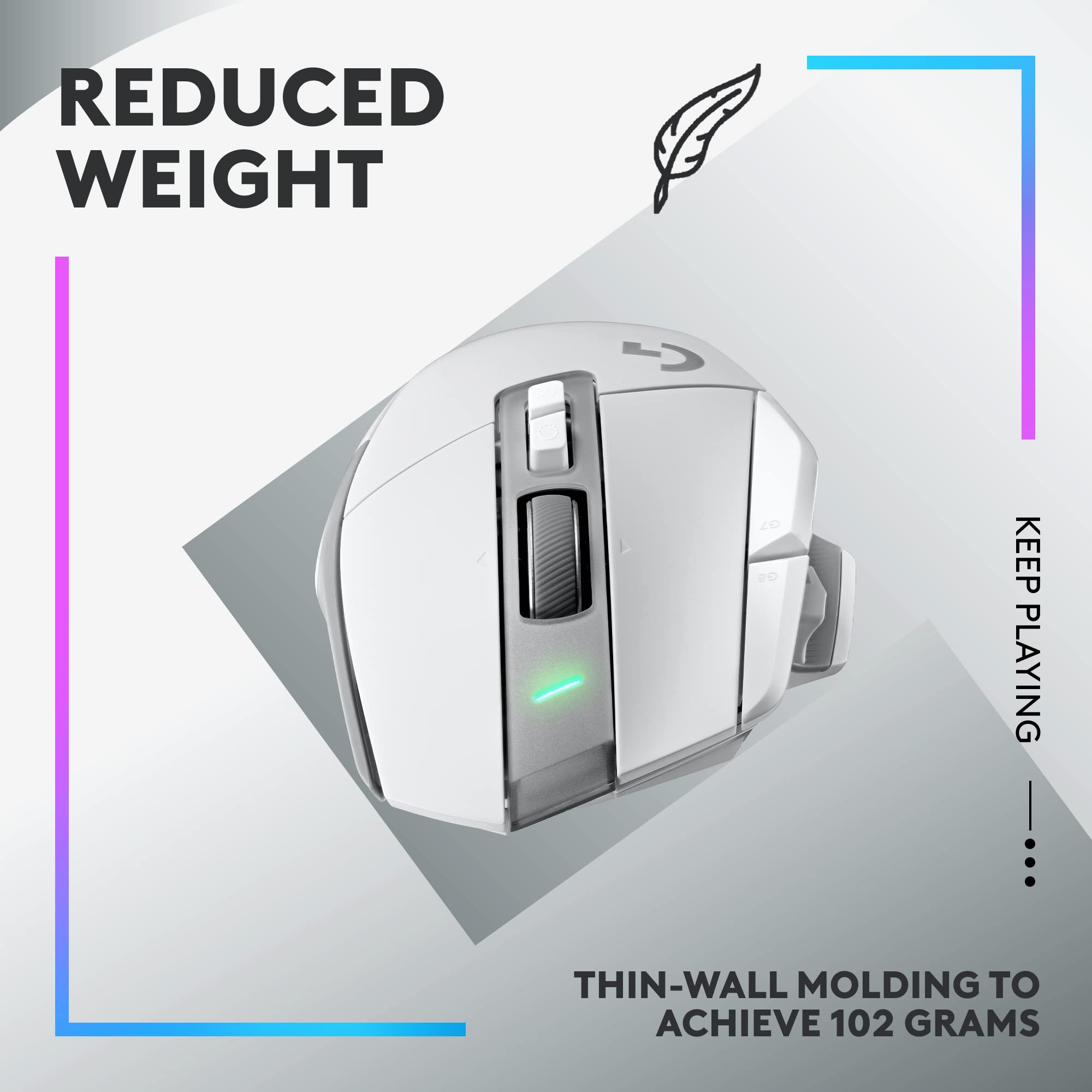 Logitech G502 X Lightspeed Wireless Gaming Mouse - LIGHTFORCE hybrid optical-mechanical switches, HERO 25K gaming sensor, compatible with PC - macOS/Windows - White