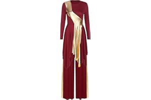 Winnrchan Women Metallic Praise Dance Outfit Worship Dance Costume Liturgical Lyrical Dance Dress with Pants