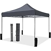 NEWBULIG 10x10 FT Pop Up Canopy Easy Up Tents for Camping Parties Events Beach Backyard Portable Outdoor Shelter Heavy Duty Instant Sun Shade with Sand Bags, Grey