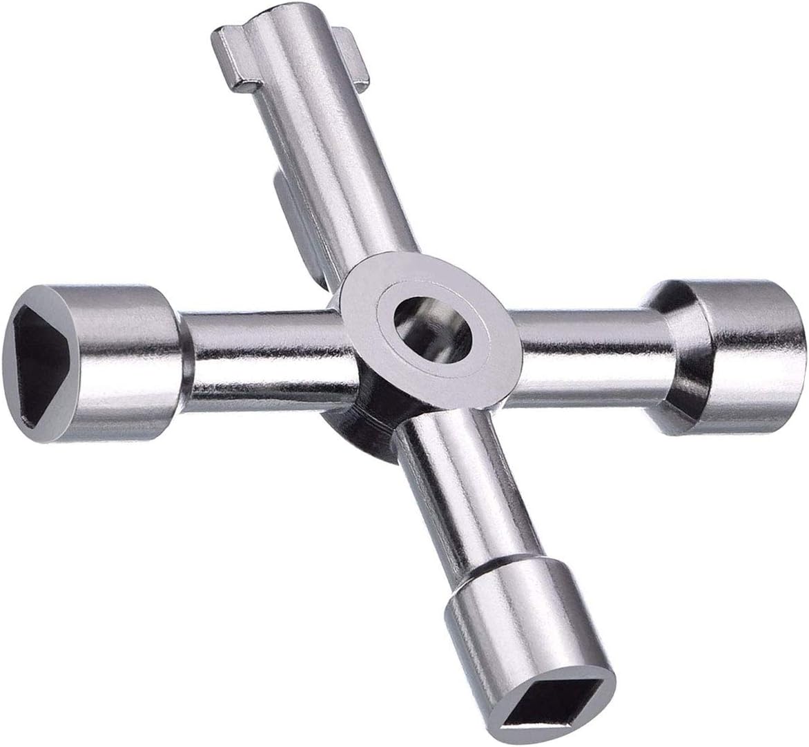 Utility Key, Radiator Exhaust Four Way Multi-Functional Open Key for Radiators Gas Electric Water Meter Boxes, Silver