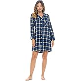 Ashford & Brooks Women's Flannel Plaid Sleep Shirt Button Down Nightgown