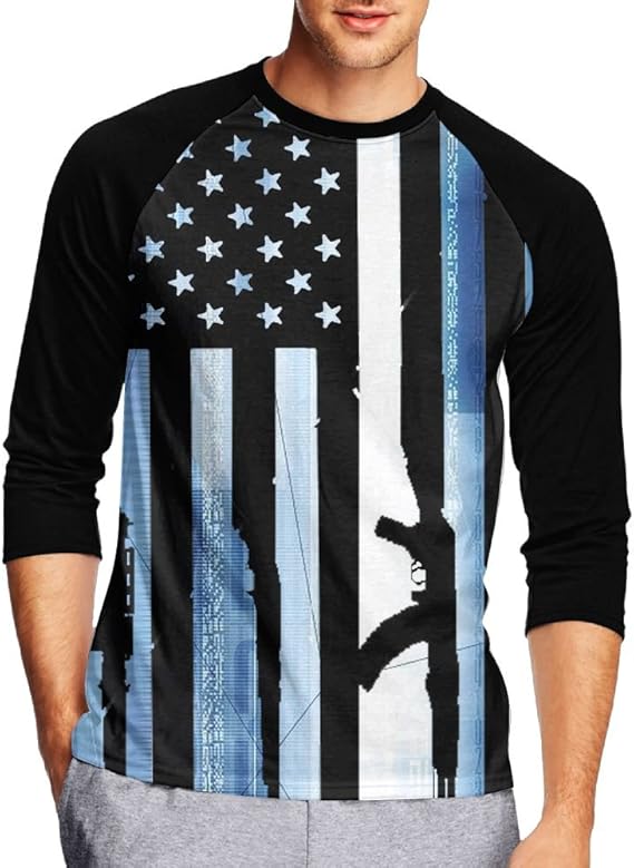 Amazon Co Jp アメリカ 国旗 銃 男性着 シャツ イラスト 今季最新 ラグラン 袖tシャツ 3 4スリーブtシャツ 服 ファッション小物