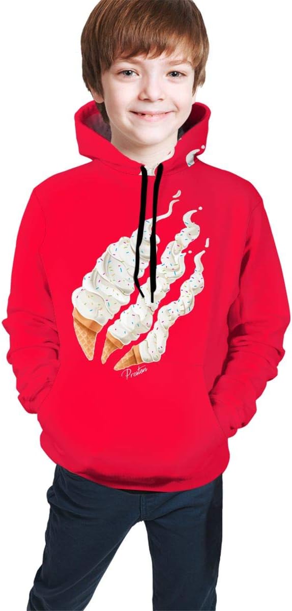 PAJACC Popular Ice Cream Preston Fire 3D Print Hoodie Long Sleeve Pullover Sweatshirts for Kids Boys and Girls