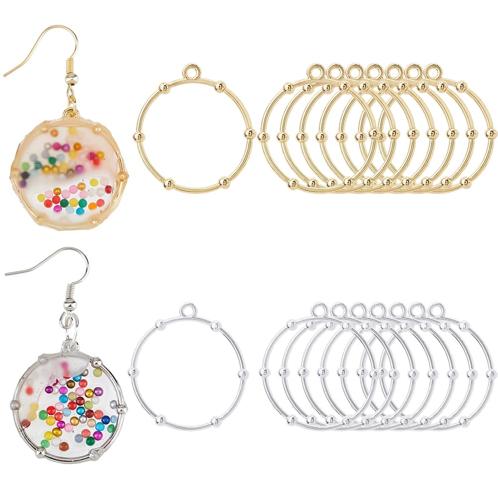 SUPERFINDINGS 20Pcs 2 Colors Round Open Bezel Pendants Alloy Open Back Bezel Charms Hollow Frame Pendant Gold Silver Openwork Pendant Circle Frame For Resin-filled DIY Handicrafts Jewelry Making
