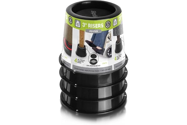 Slipstick 3 Inch (76mm) Bed Risers/Furniture Raisers with Steel Reinforced Holder Top, Lifts Height 3" (4 Pack) Supports 2,64