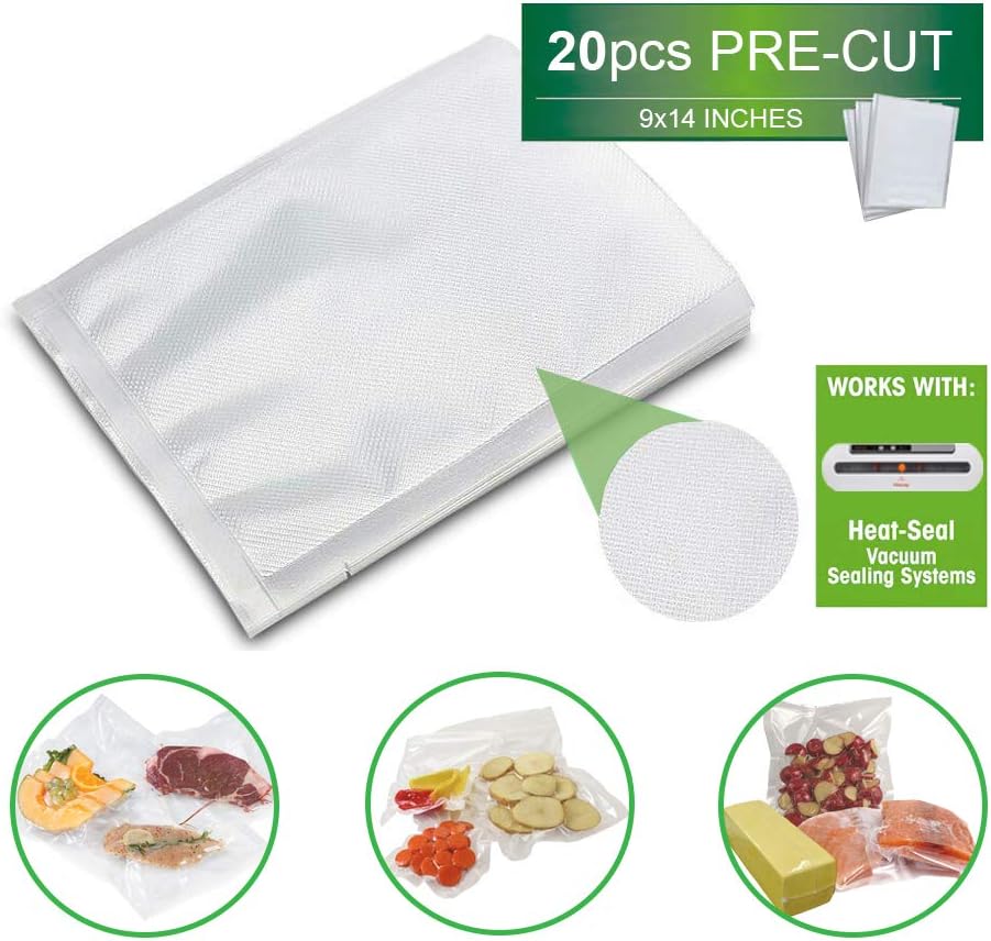 FoodOSeal Food-Saver 9"x14" Vacuum-Seal Bags for  Preservation Precut Seal a Meal Food Storage-Bags (20 Count)